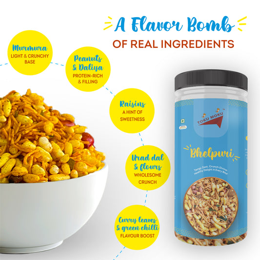 Bhelpuri Tasty & High Protein Snacks Chips | No Palm Oil, Cholesterol or Trans Fats | No Junk & Chemicals