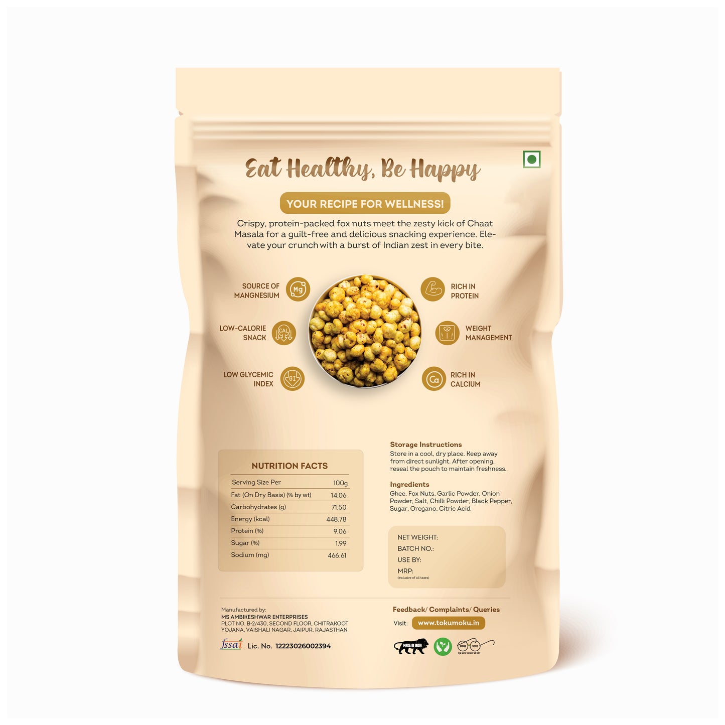 Chat Masala Roasted Makhana I 55g each Healthy Makhana Roasted In Ghee Snacks Gluten Free | Anti Oxidants | MSG Free | Zero Trans Fat | No added Preservatives and No Artificial Flavours