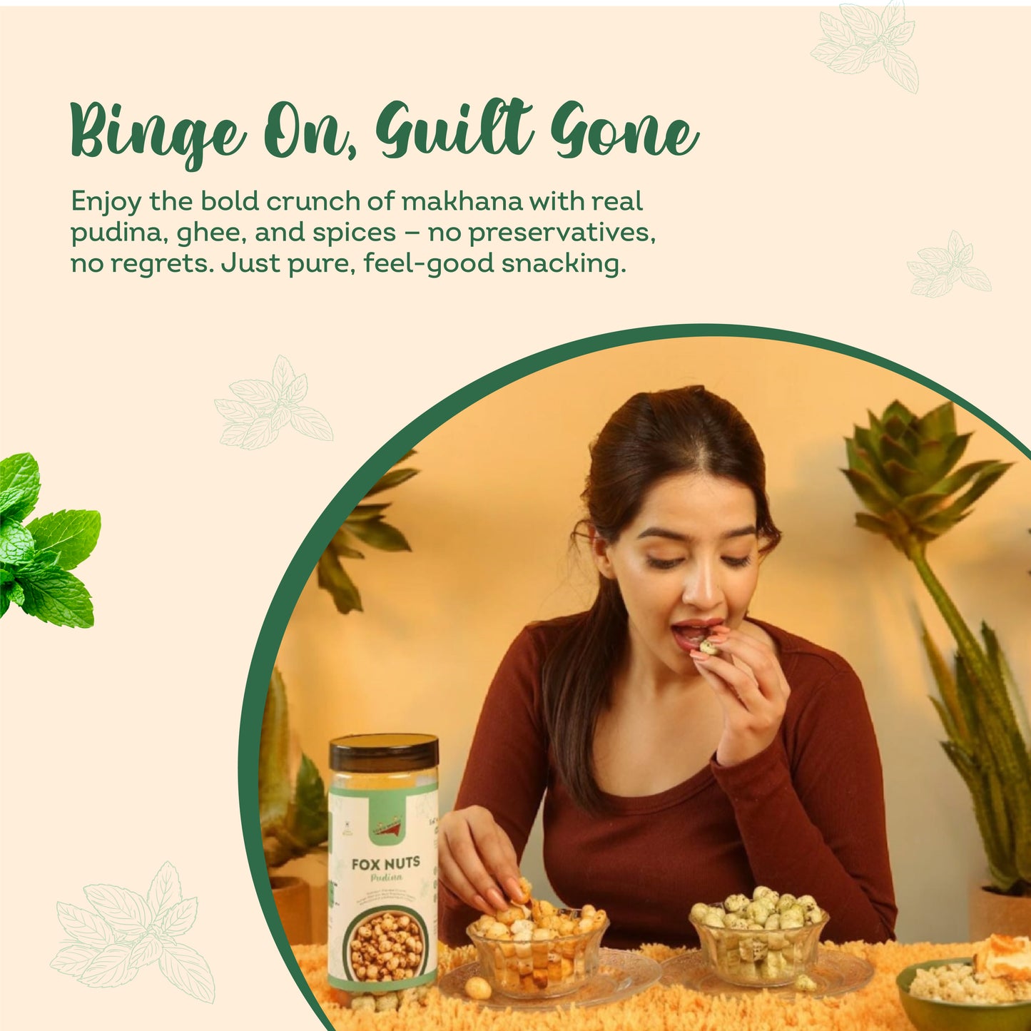 Pudina Roasted Makhana I 55g each Healthy Makhana Roasted In Ghee Snacks Gluten Free | Anti Oxidants | MSG Free | Zero Trans Fat | No added Preservatives and No Artificial Flavours