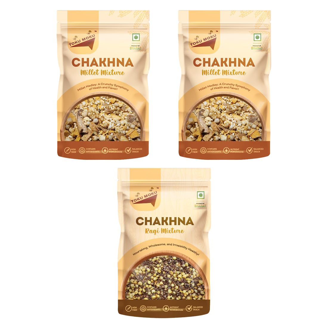 TOKU MOKU Ragi & Millet Namkeen — Traditional Desi Healthy Snack (Pack of 3)
