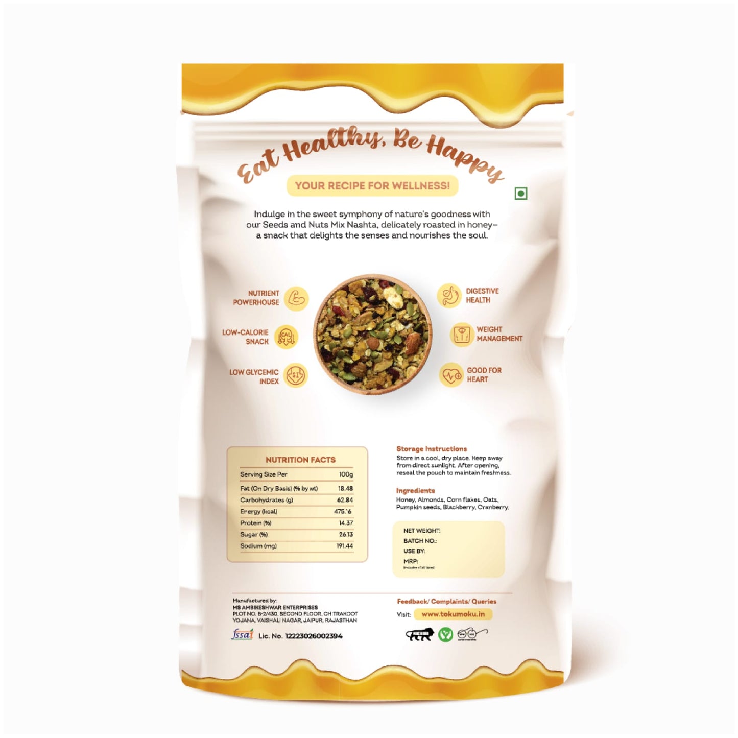 Toku Moku- Combo | Honey Roast(90gm) | Salty Mix(84gm) Nashta Cereal | Healthy Mixed Nuts with Dry Fruits (Pack of 2)