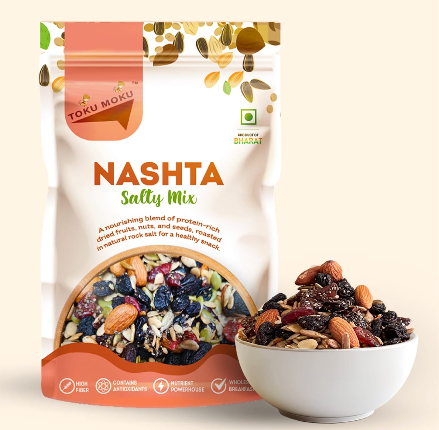 Toku Moku- Combo | Honey Roast(90gm) | Salty Mix(84gm) Nashta Cereal | Healthy Mixed Nuts with Dry Fruits (Pack of 2)