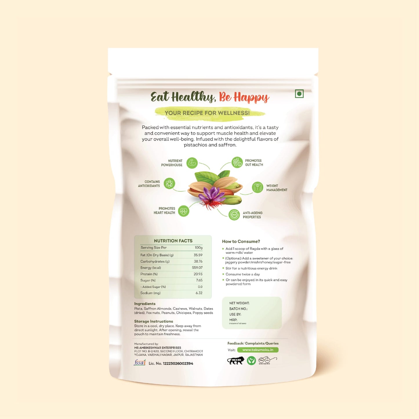 TOKU MOKU Desi Ragda Kesar Pista – Protein-Rich Dried Fruits & Nuts Blend (Pack of 2)