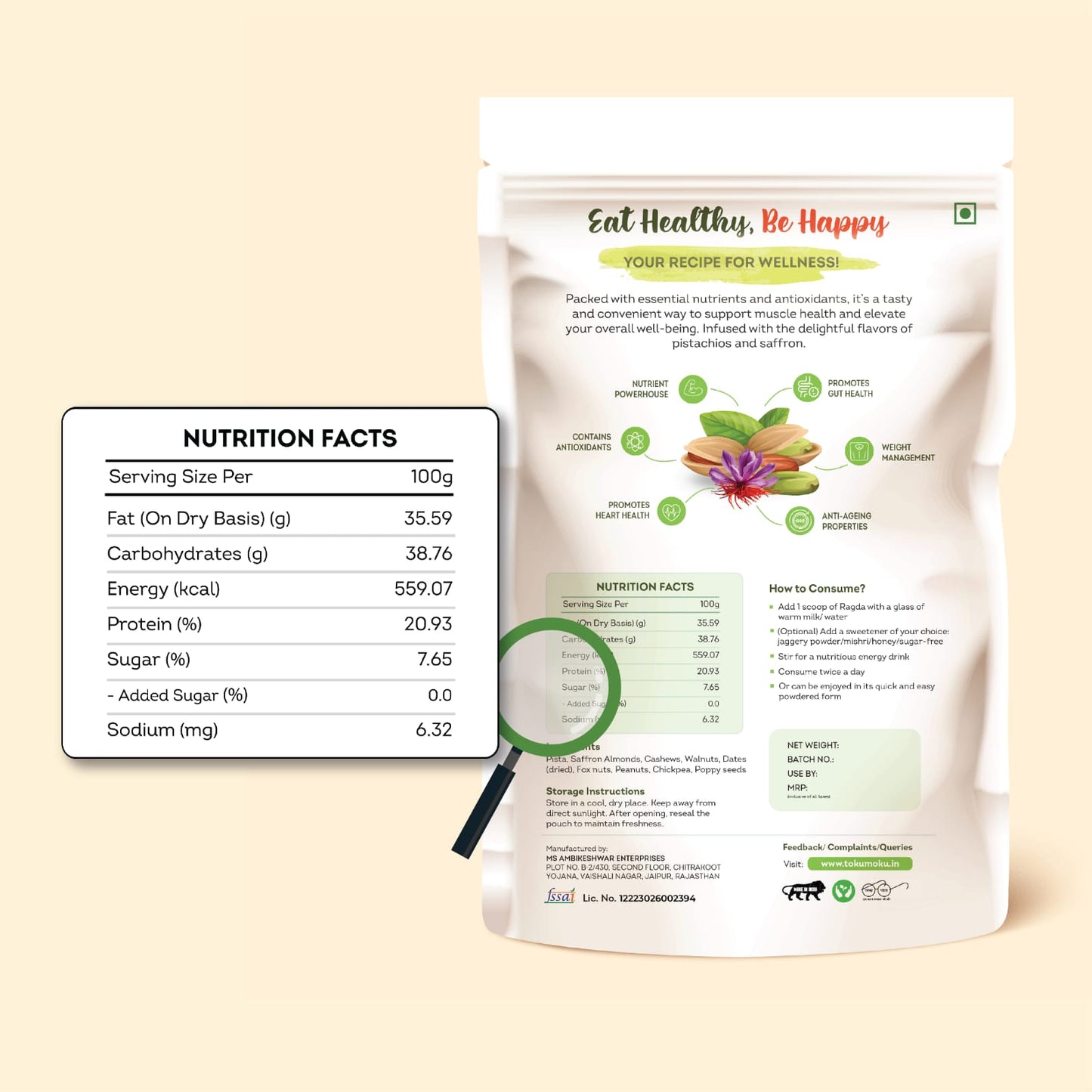 TOKU MOKU Desi Ragda Kesar Pista – Protein-Rich Dried Fruits & Nuts Blend (Pack of 2)